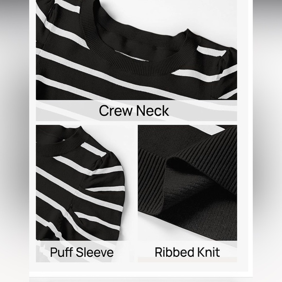 ZESICA Striped Puff Long Sleeve Sz M Fall Crewneck Ribbed Knit Casual Pullover - Picture 5 of 7